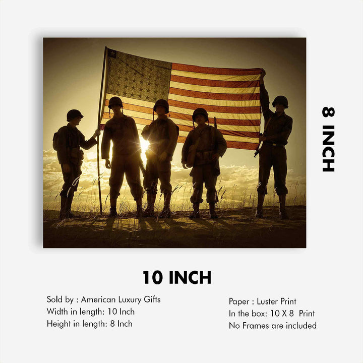 Soldiers Holding Up American Flag Patriotic Wall Art Sign -10 x 8" US Military Poster Print-Ready to Frame. Perfect Home-Office-Man Cave-Shop-Garage Decor. Great Gift for All Soldiers-Veterans!