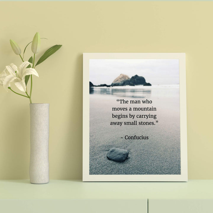 Confucius Quotes Art-"Move a Mountain"-8 x 10" Inspirational Wall Art-Ready to Frame. Motivational Wall Decor Ideal For Home-Office-Study. Makes a Perfect Gift of Encouragement for Friends &amp; Graduates