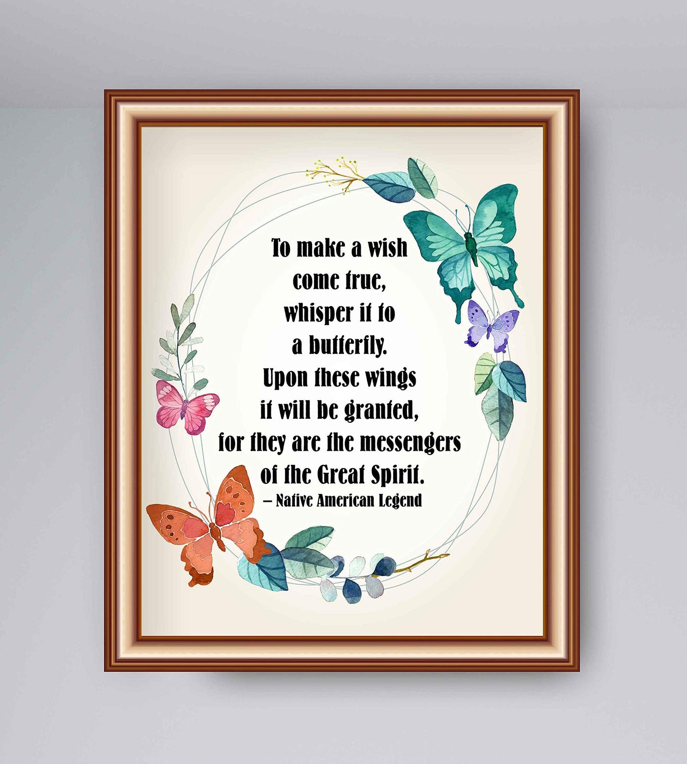 ?Butterflies Are Messengers of the Great Spirit"-Native American Legend- 8 x 10" Inspirational Quotes Wall Art. Abstract Floral Poster Print w/Butterflies-Ready to Frame. Spiritual Home-Office Decor!