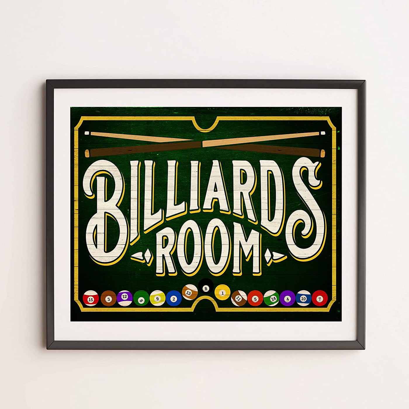 "Billiards Room" -Vintage Pool Room Sign - 14 x 11"