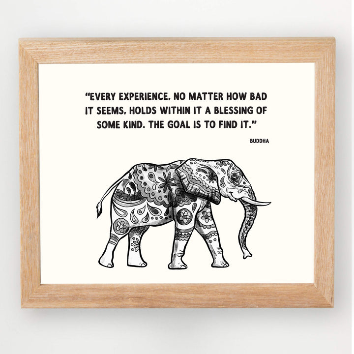 Buddha Quotes &amp; Elephant-Distressed Art Print -"Every Experience is a Blessing"- 8 x 10" Wall Print Art Print- Ready to Frame. Home D?cor, Studio &amp; Office D?cor. Perfect Gift for Buddhism-Inspiration.