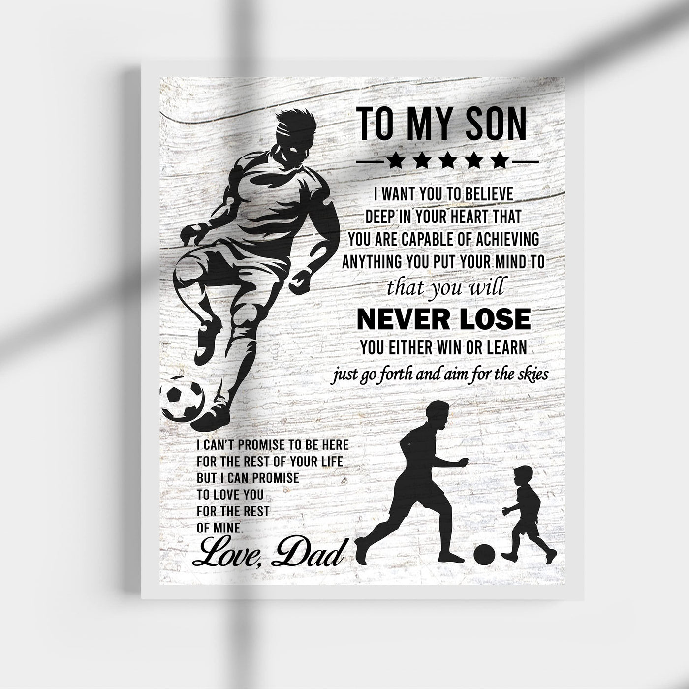 "To My Son -Never Lose- Win or Learn" Inspirational Family Wall Art Sign -11x14" Typographic Sports Poster Print -Ready to Frame. Loving Message for Any Son. Great Keepsake Gift Love Dad!