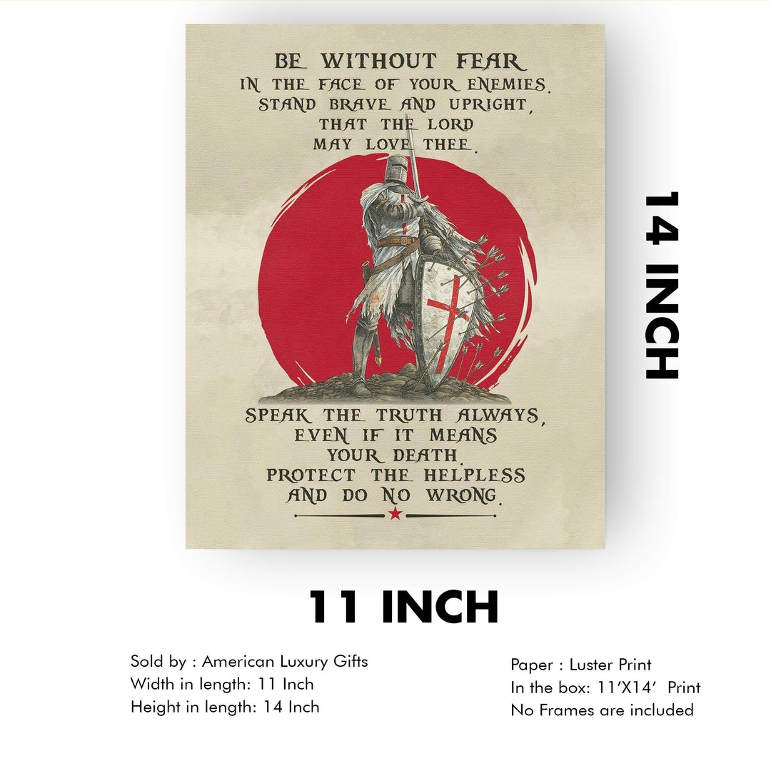 Be Without Fear-Stand Brave &amp; Upright-Inspirational Christian Wall Art-11 x 14" Motivational Armor of God Warrior Print-Ready to Frame. Home-Office-Church-Religious Decor. Great Gift of Motivation!