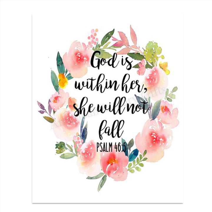 God is Within Her-She Will Not Fall- Psalms 46:5- Bible Verse Wall Art-8x10- Scripture Wall Art- Ready to Frame. Home D?cor, Office D?cor- Christian Wall Art. Inspiring &amp; Encouraging Verse-Mentors