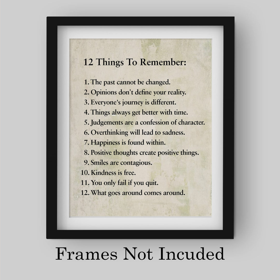 "12 Things To Remember"- Inspirational Wall Art- 8 x 10" Print Wall Decor -Ready to Frame. Modern Typographic Print for Home-Office-School Decor. Great Positive Thinking &amp; Graduation Gift!