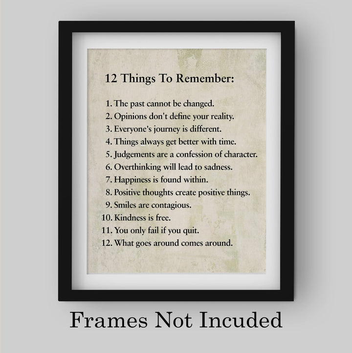 "12 Things To Remember"- Inspirational Wall Art- 8 x 10" Print Wall Decor -Ready to Frame. Modern Typographic Print for Home-Office-School Decor. Great Positive Thinking &amp; Graduation Gift!