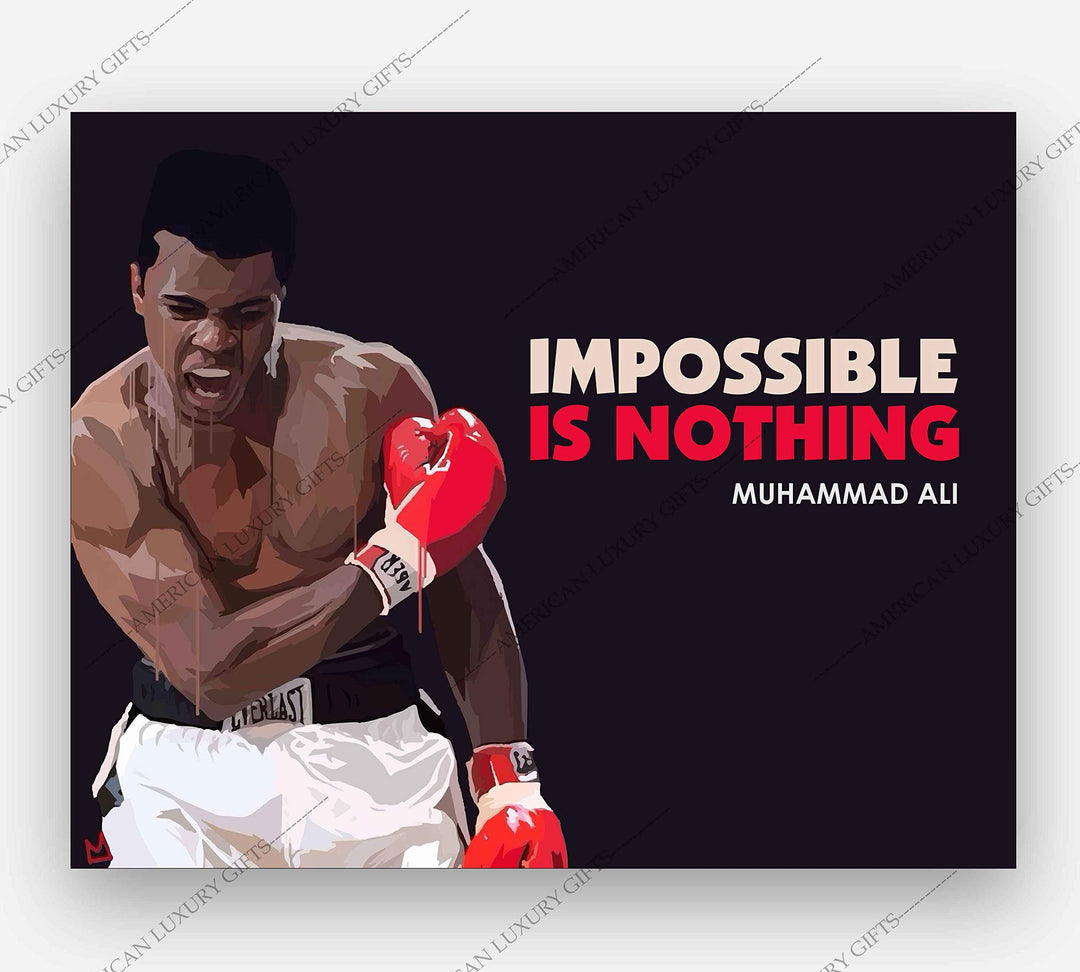 Muhammad Ali Quotes Wall Art-"Impossible Is Nothing"-10x8" Vintage Artwork Boxing Photo. Motivational Poster Print-Ready to Frame. Inspirational Home-Gym-Office-Man Cave Decor. Great for Boxing Fans!