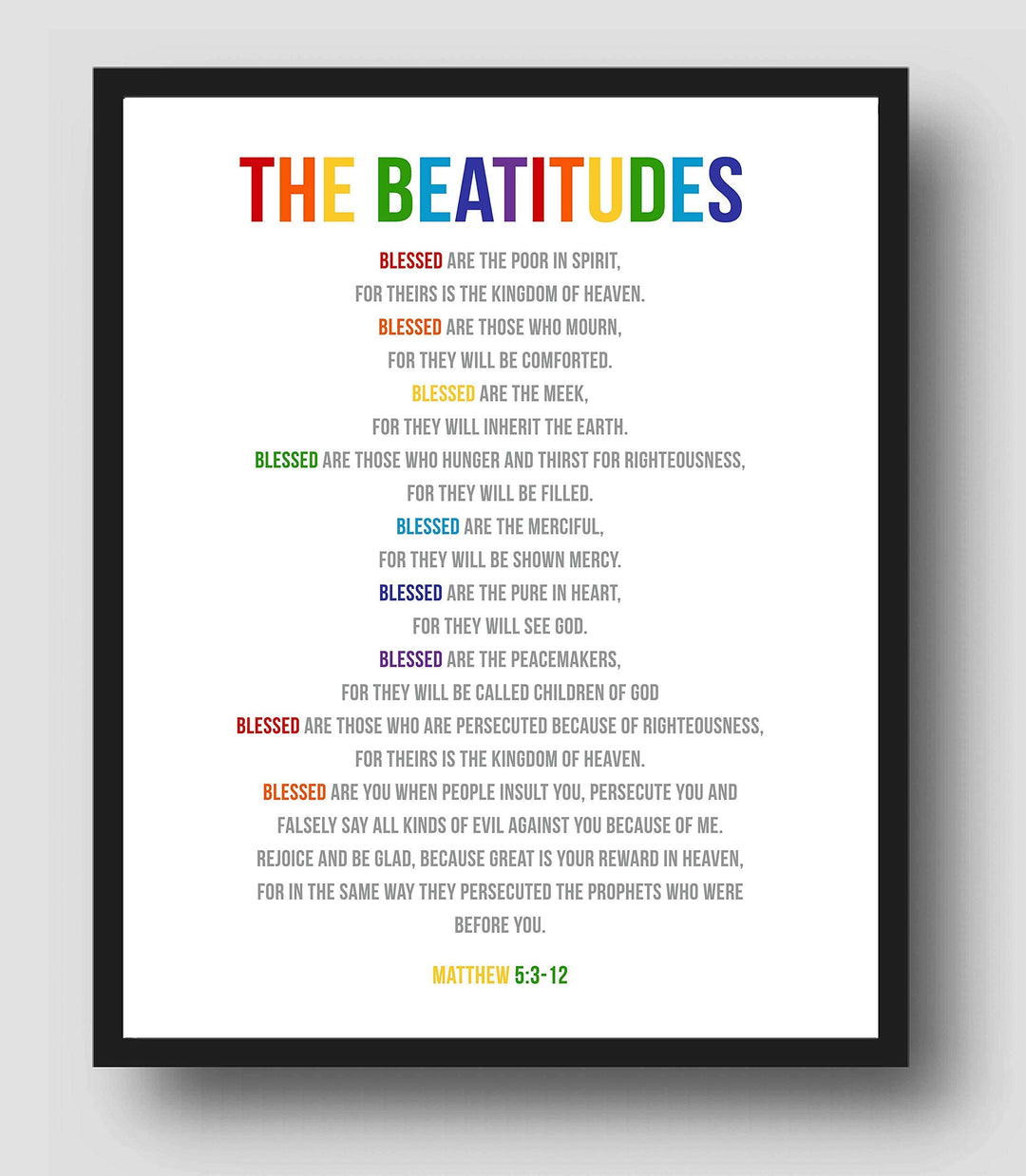 The Beatitudes-Blessed Are the Pure in Heart-Matthew 5:3-12-Bible Verse Wall Art-11x14" Scripture Wall Sign-Ready to Frame. Inspirational Christian Poster Print for Home-Office-Church-School Decor!