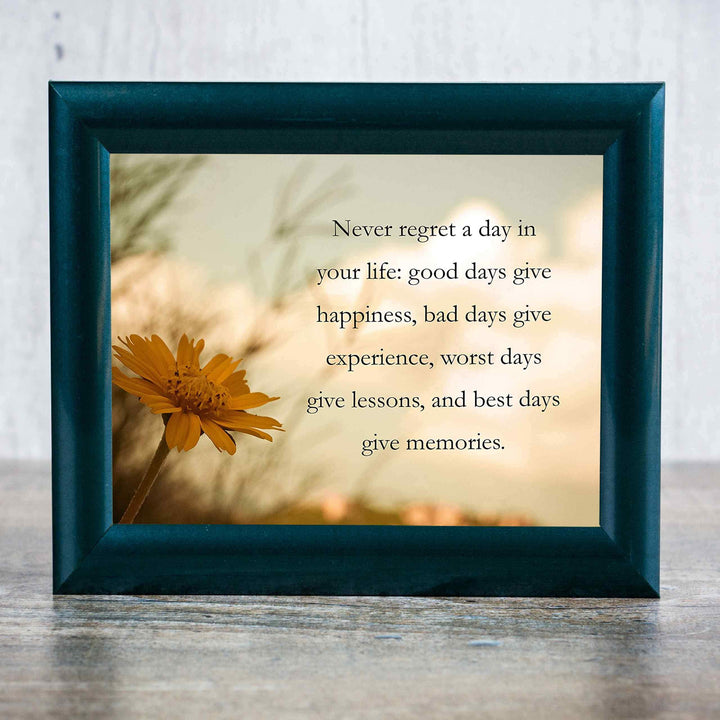 Never Regret A Day In Your Life Inspirational Quotes Wall Art -10 x 8" Floral Typographic Photo Print-Ready to Frame. Positive Quotes for Home-Office-Studio-School Decor. Great Gift &amp; Reminder!