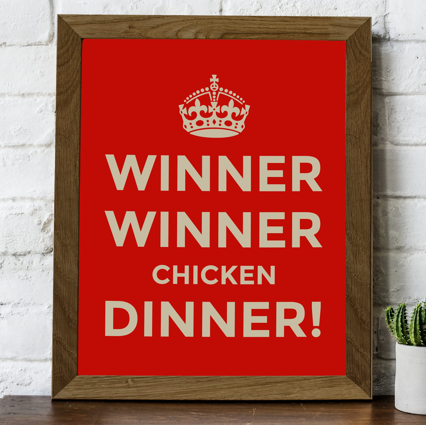 Winner Winner Chicken Dinner Funny Kitchen Wall Sign -8 x 10" Typographic Farmhouse Wall Art Print -Ready to Frame. Perfect Home, Kitchen, & Dining Decor. Fun Sign for Family, Friends & Guests!