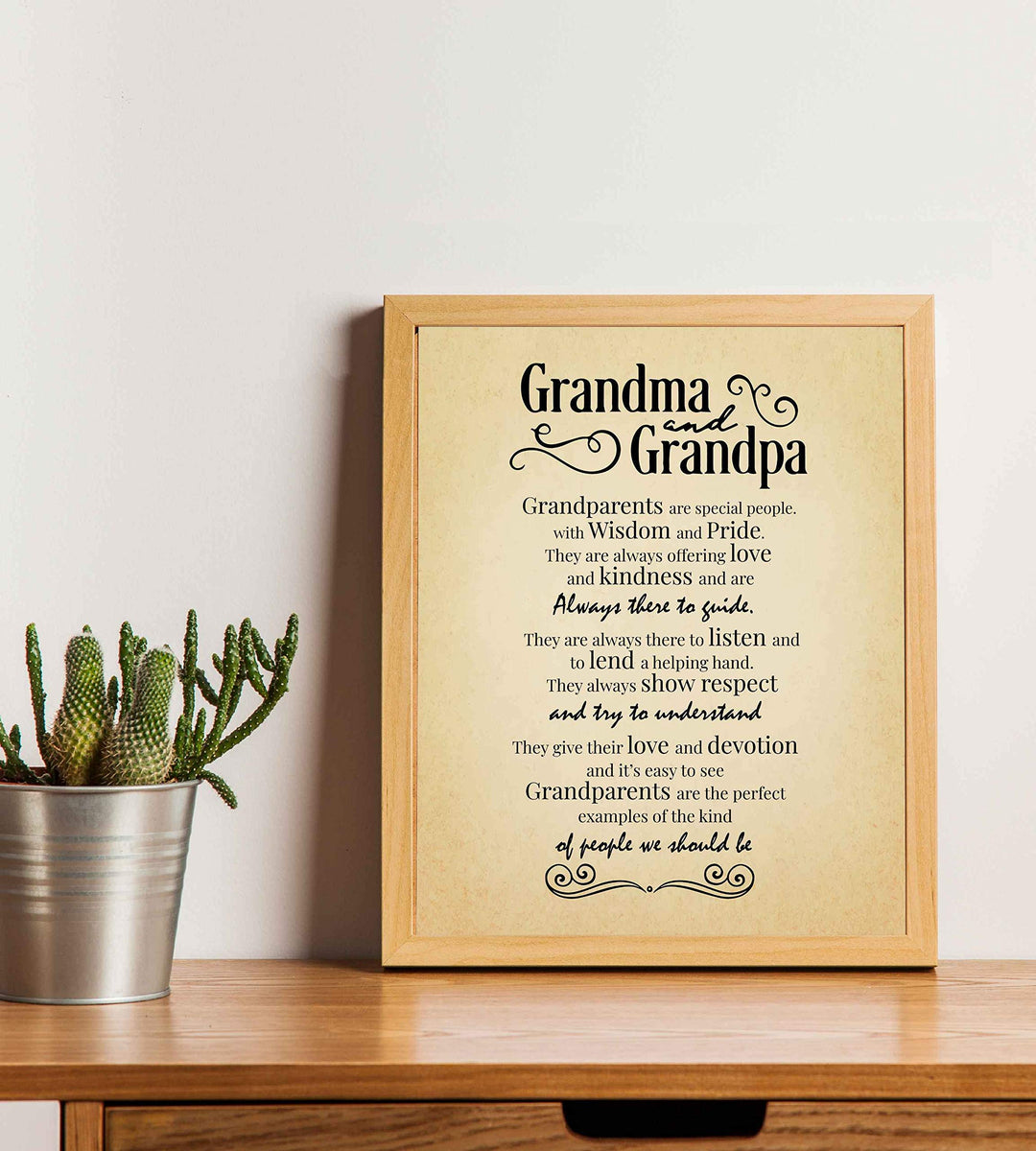 Grandpa &amp; Grandma-Always There to Guide Family Wall Art Sign-8 x 10" Distressed Parchment Poster Print-Ready to Frame. Inspirational Home-Family Room-Farmhouse Decor. Perfect Gift for Grandparents!