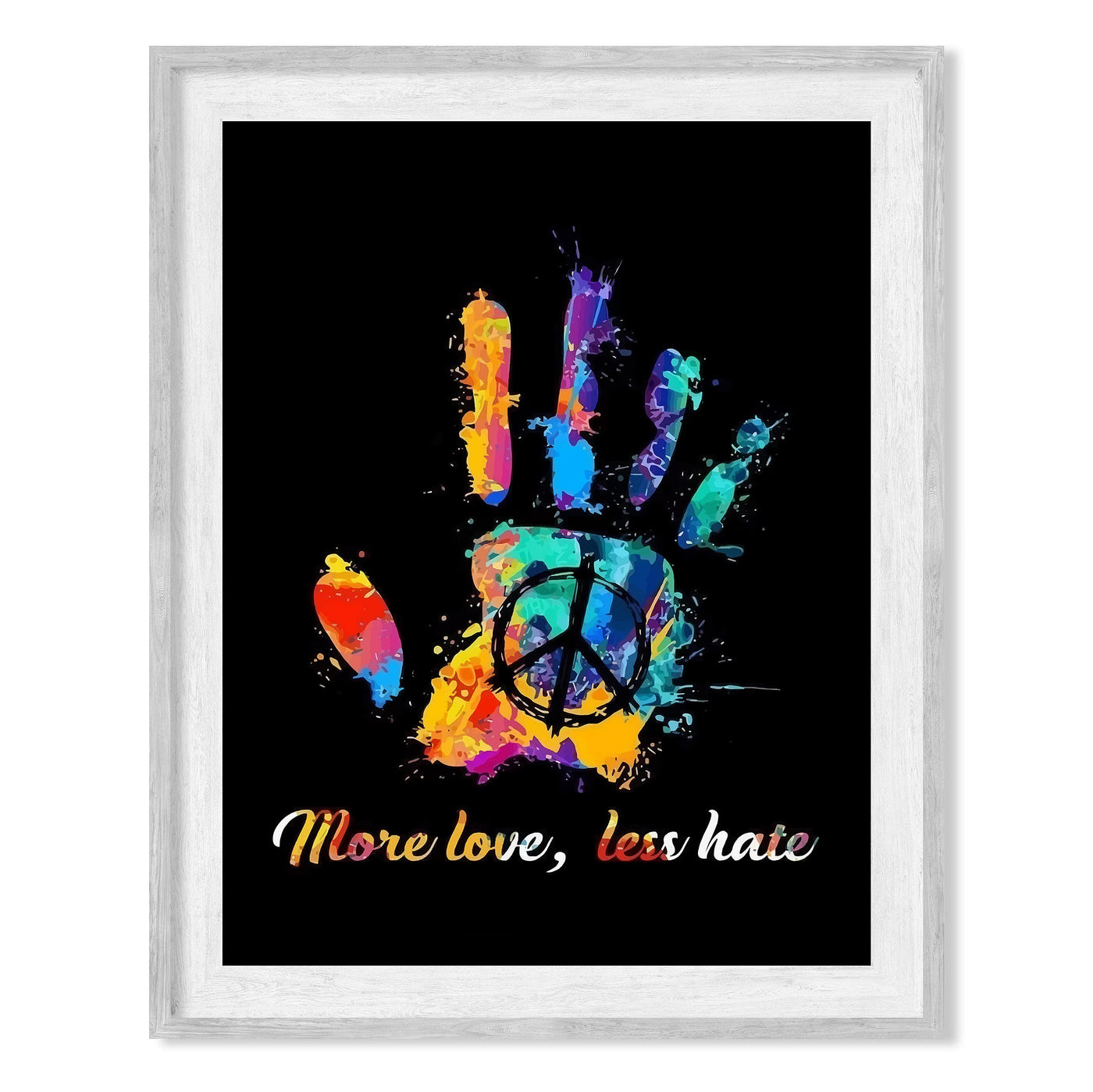 More Love, Less Hate Inspirational Quotes Wall Art -10 x 8" Abstract Painting Design Hand Print w/Peace Sign- Ready to Frame. Retro Decor for Home-Office-Studio-Dorm-Zen Decor. Great Reminder!