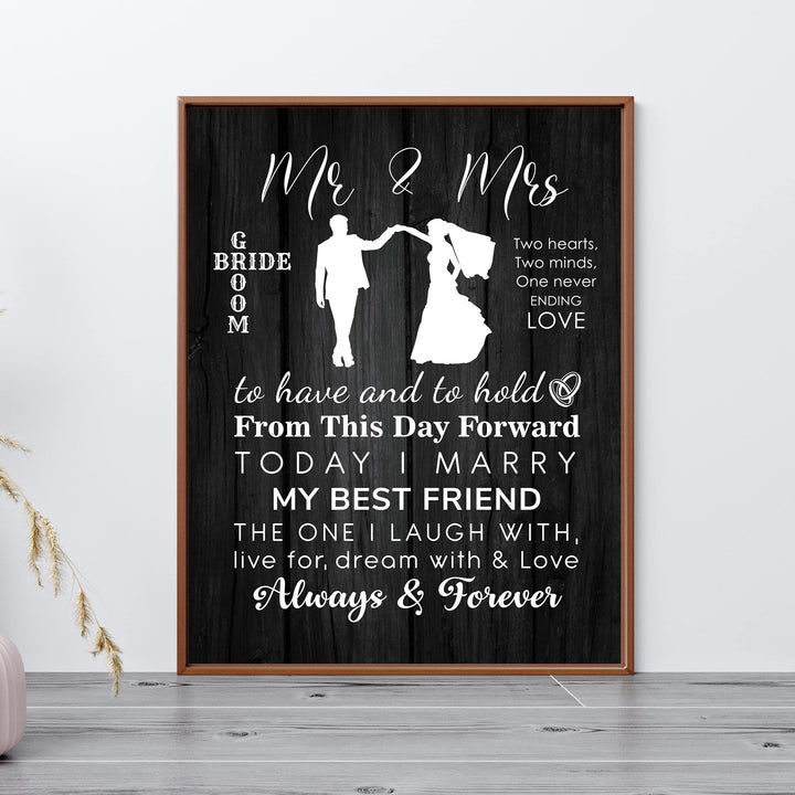 "Mr &amp; Mrs - Always &amp; Forever" Wedding Quotes Wall Art Decor -11 x 14" Inspirational Love &amp; Marriage Print-Ready to Frame. Romantic Wedding &amp; Anniversary Gift for Husband, Wife &amp; Newlyweds