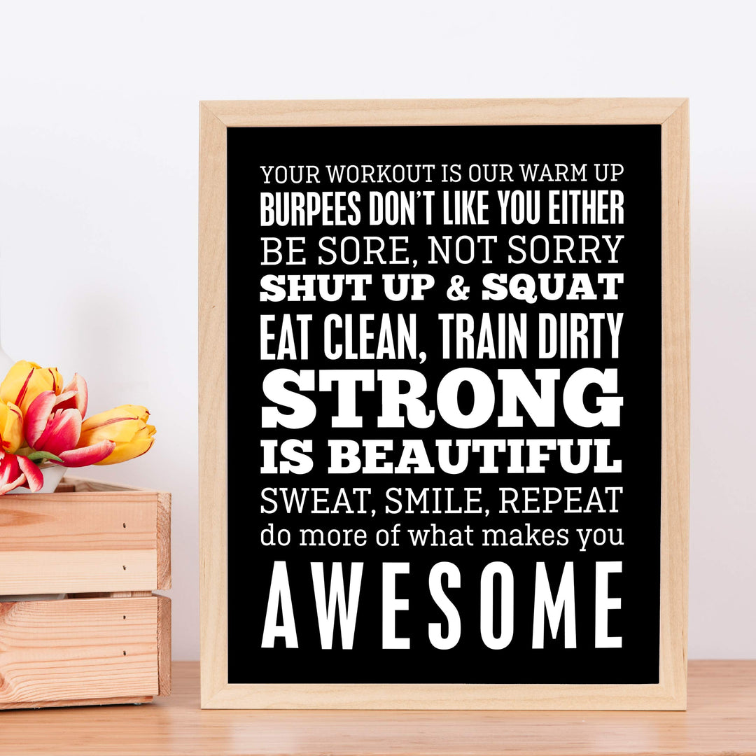 Be Sore, Not Sorry-Sweat, Smile, Repeat-11 x 14" Motivational Exercise Poster Print. Funny Typographic Wall Art Sign- Ready to Frame. Home-Office-Gym-Garage Decor. Great Novelty Gift of Motivation!