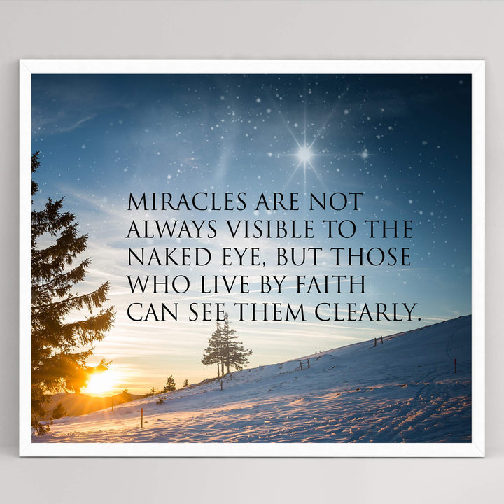 Miracles Not Always Visible to the Naked Eye Inspirational Wall Art Quotes -10 x 8" Starry Night Sunset Print-Ready to Frame. Modern Typographic Home-Office-School-Dorm Decor. Great Gift of Faith!