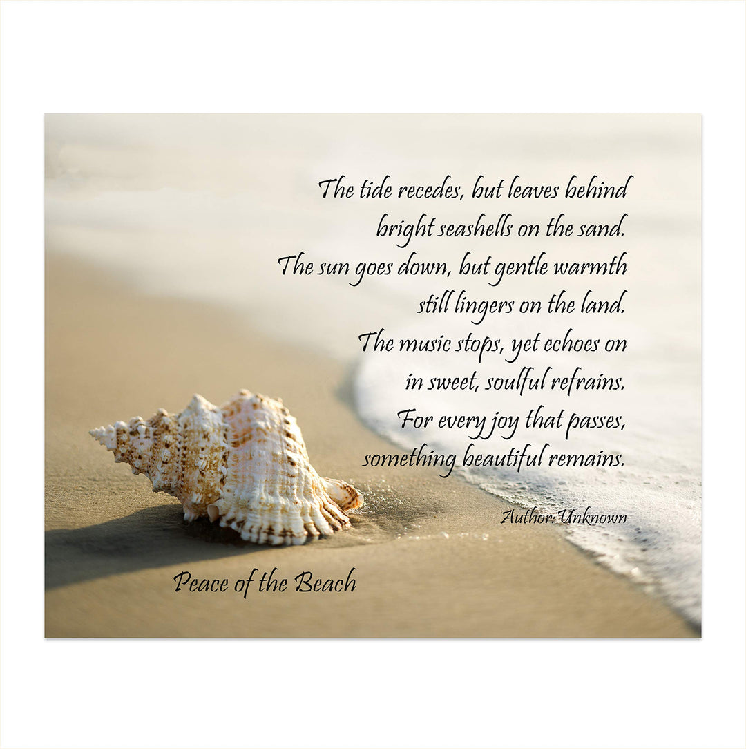 Peace of the Beach-Inspirational Quotes Wall Art-10 x 8"-Beach Poster Print w/Seashell &amp; Ocean Photo-Ready to Frame. Spiritual Wall Sign Ideal for Home-Office-Studio-Beach House Decor. Great Gift!