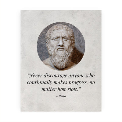 Plato Quotes Wall Art-"Never Discourage Anyone Who Makes Progress"- 8 x 10" Plato Bust-Typographic Print-Ready to Frame. Modern Home-Office-School Wall Decor. Perfect Political-Philosophy Gift.