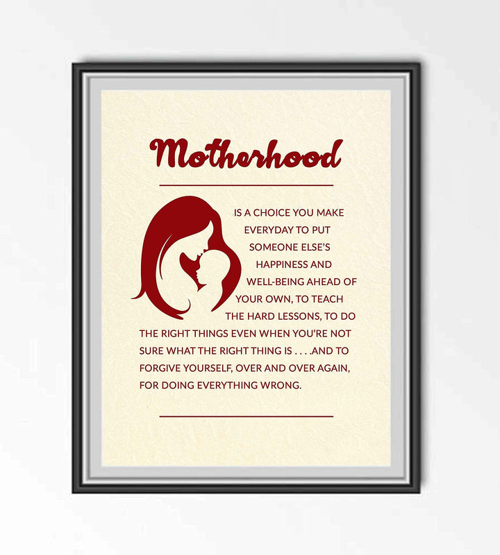 Motherhood -Inspirational Wall Art Sign- 8 x 10" Modern Typographic Poster Print-Ready to Frame. Motivational Wall Decor for Home-Office-Nursery-Clinic. Great for Mothers. Perfect Baby Shower Gift!