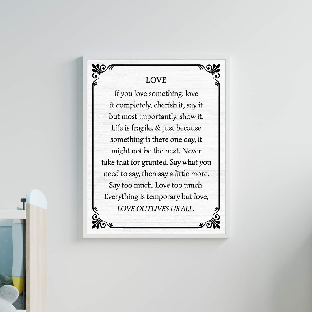 Love Outlives Us All-Inspirational Wall Art -11 x 14" Love &amp; Marriage Poster Print -Ready to Frame. Typographic Farmhouse Design. Perfect for Home-Office-Studio Decor. Great Gift of Inspiration!