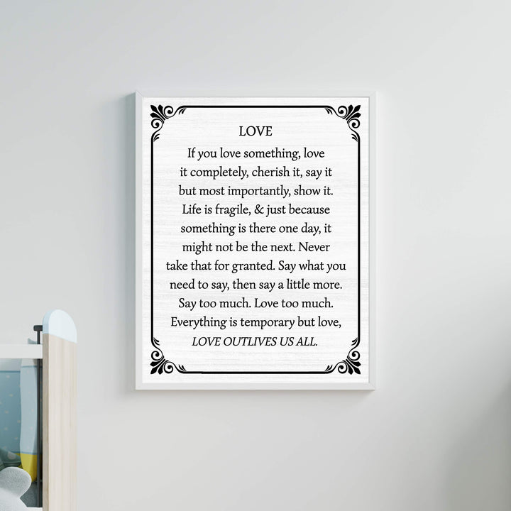 Love Outlives Us All-Inspirational Wall Art -11 x 14" Love &amp; Marriage Poster Print -Ready to Frame. Typographic Farmhouse Design. Perfect for Home-Office-Studio Decor. Great Gift of Inspiration!