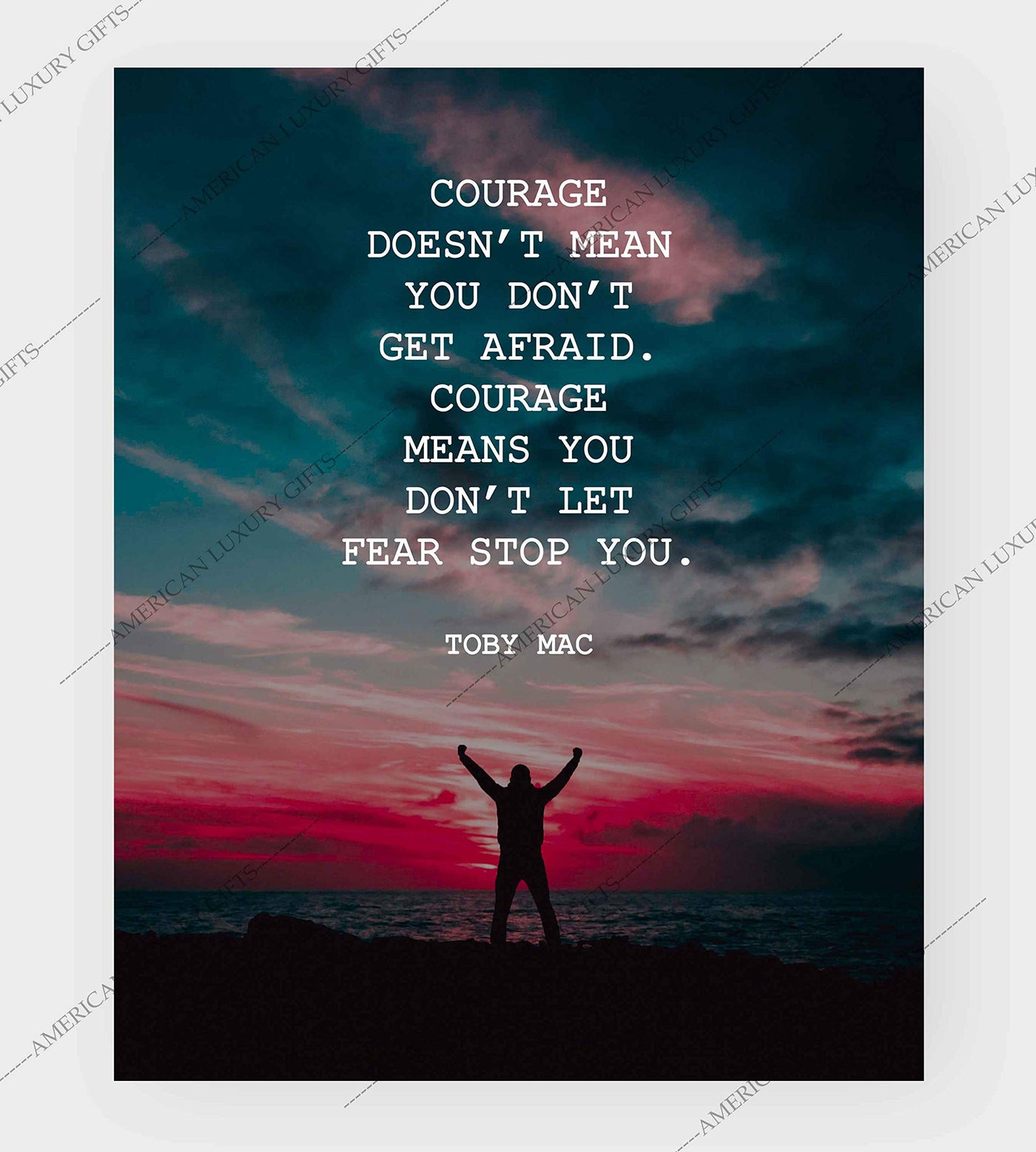 Courage Means You Don't Let Fear Stop You-Toby Mac Quotes Wall Art-8 x 10" Purple Sunset Typographic Poster Print-Ready to Frame. Inspirational Home-Studio-Office Decor. Perfect Life Lesson!