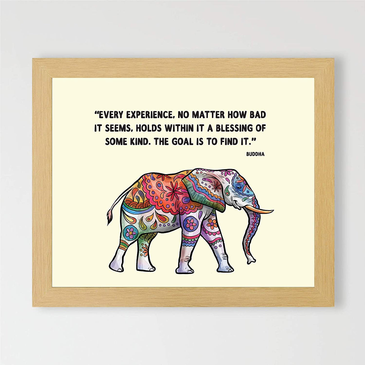 Buddha Quotes & Color Elephant Art Print -"Every Experience is a Blessing"- 8 x 10