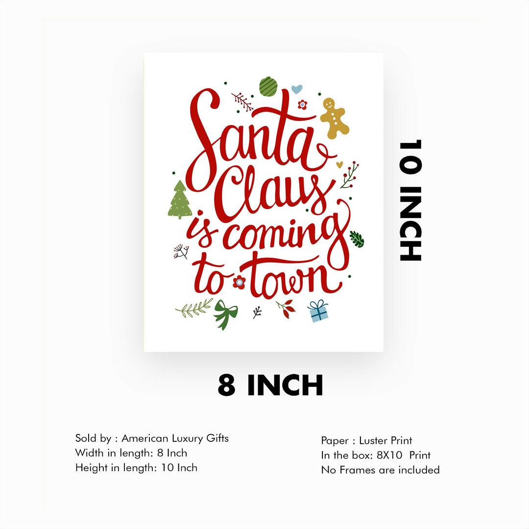 Santa Claus Is Coming To Town Christmas Songs Art Decor -8 x 10" Fun Holiday Wall Print -Ready to Frame. Musical Home-Welcome-Kitchen-Farmhouse-Christian Decor. Festive Decoration and Great Gift!