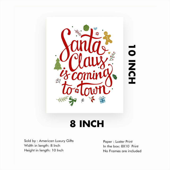 Santa Claus Is Coming To Town Christmas Songs Art Decor -8 x 10" Fun Holiday Wall Print -Ready to Frame. Musical Home-Welcome-Kitchen-Farmhouse-Christian Decor. Festive Decoration and Great Gift!