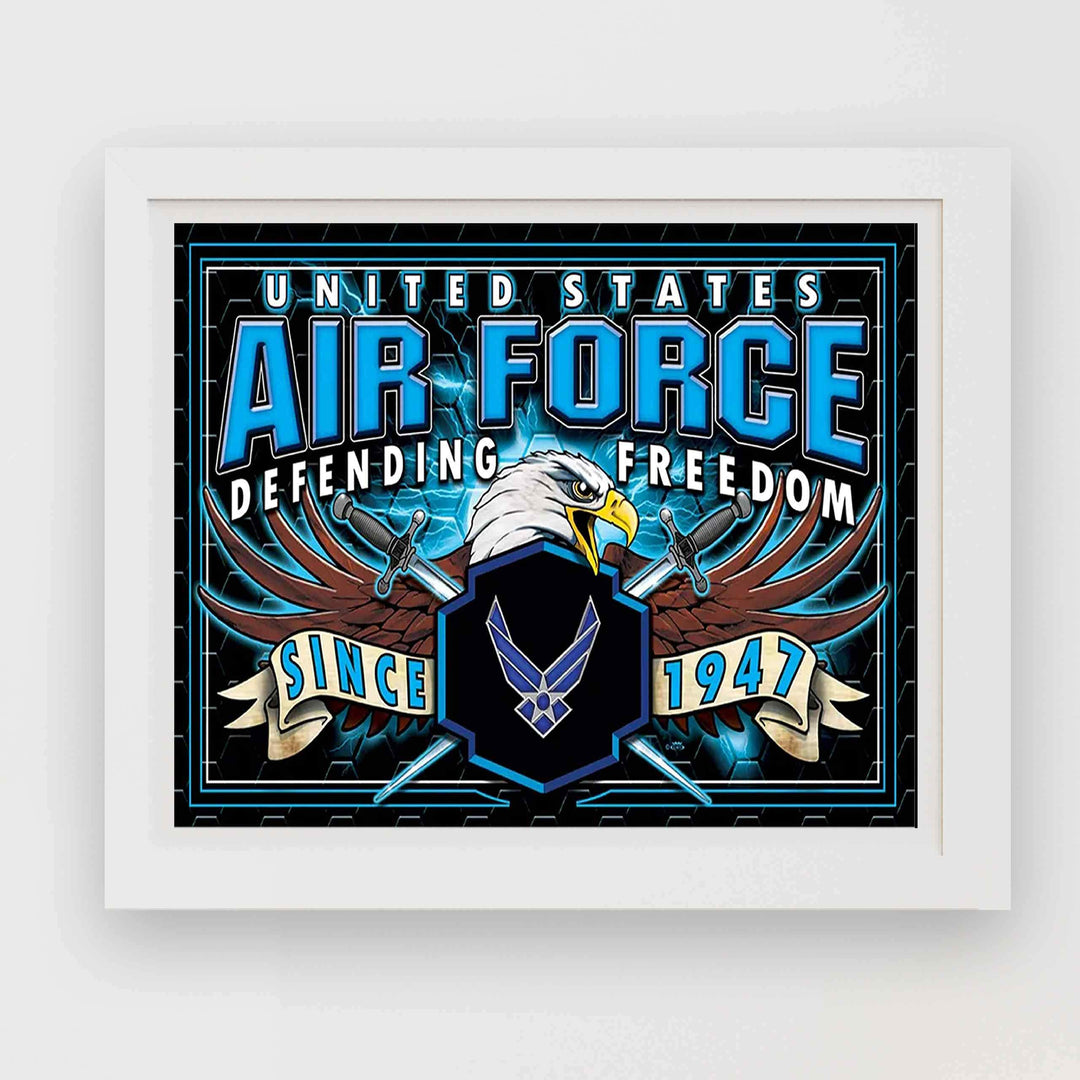 U.S. Air Force War Eagle Poster Print- 10 x 8"- Airmen Wall Art Prints-Ready To Frame."Defending Freedom Since 1947". Home-Office-Military Decor. Great Gift to Display Airman&