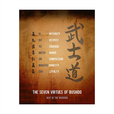 "Seven Virtues of Bushido- Way of the Warrior- Honor Code"- Motivational Quotes Wall Art-8 x 10"