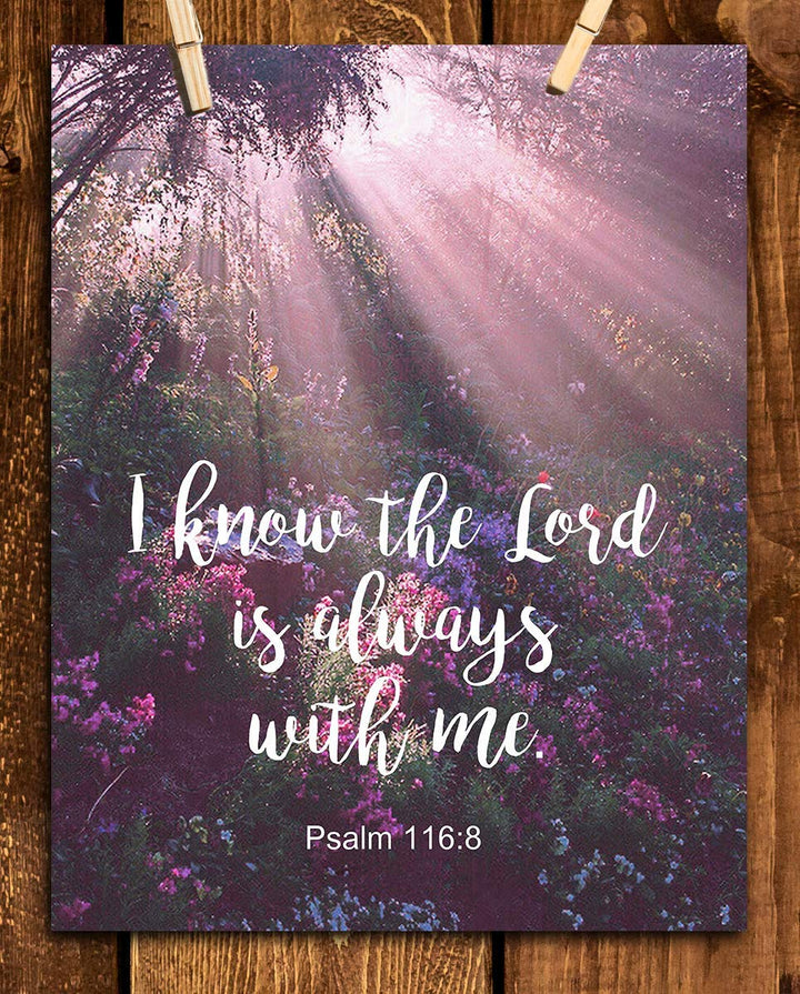 I Know the Lord Is Always With Me! Psalm 116:8-Bible Verse Wall Art- 8x10"-Scripture Wall Print-Ready to Frame. Typographic on Sunbeam Floral Photo Design. Home &amp; Office D?cor. Great Christian Gift.