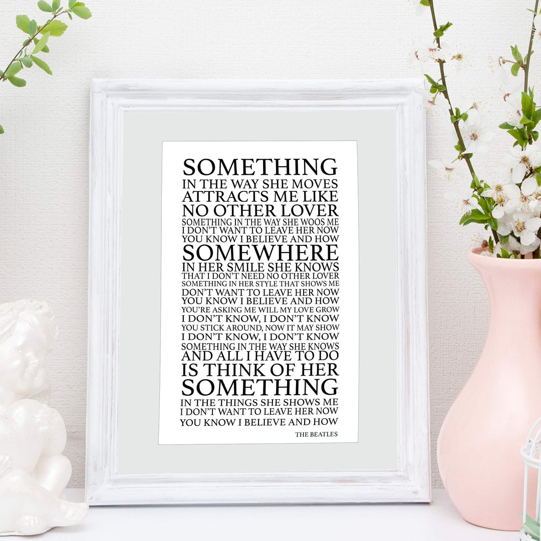 The Beatles Song Lyrics Wall Art-"Something In The Way She Moves" 11 x 14" Art Matted Print-Ready to Frame. Retro Home-Office-Cave D?cor. Perfect Love Song Gift for Beatles Fans &amp; Inspiration.