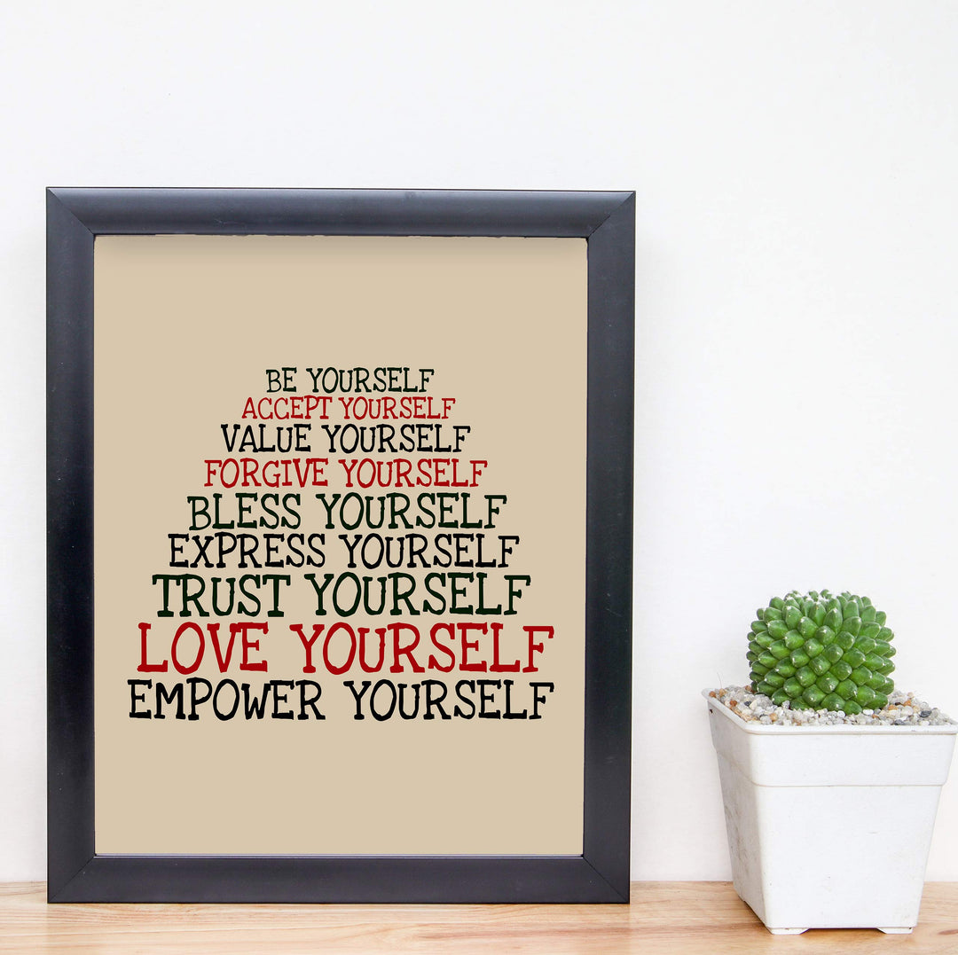 Accept-Forgive-Love Yourself Inspirational Quotes Wall Sign -8 x 10" Modern Typographic Print-Ready to Frame. Motivational Home-Office-School-Dorm Decor. Great Gift to Inspire Self-Confidence!