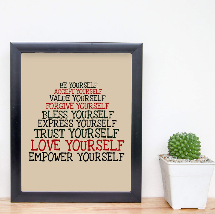 Accept-Forgive-Love Yourself Inspirational Quotes Wall Sign -8 x 10" Modern Typographic Print-Ready to Frame. Motivational Home-Office-School-Dorm Decor. Great Gift to Inspire Self-Confidence!