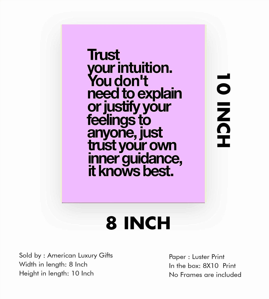 Trust Your Intuition-It Knows Best Spiritual Quotes Wall Art -8 x 10" Inspirational Typographic Print-Ready to Frame. Home-Office-Studio-Dorm Decor. Great Zen Gift and Positive Decoration!