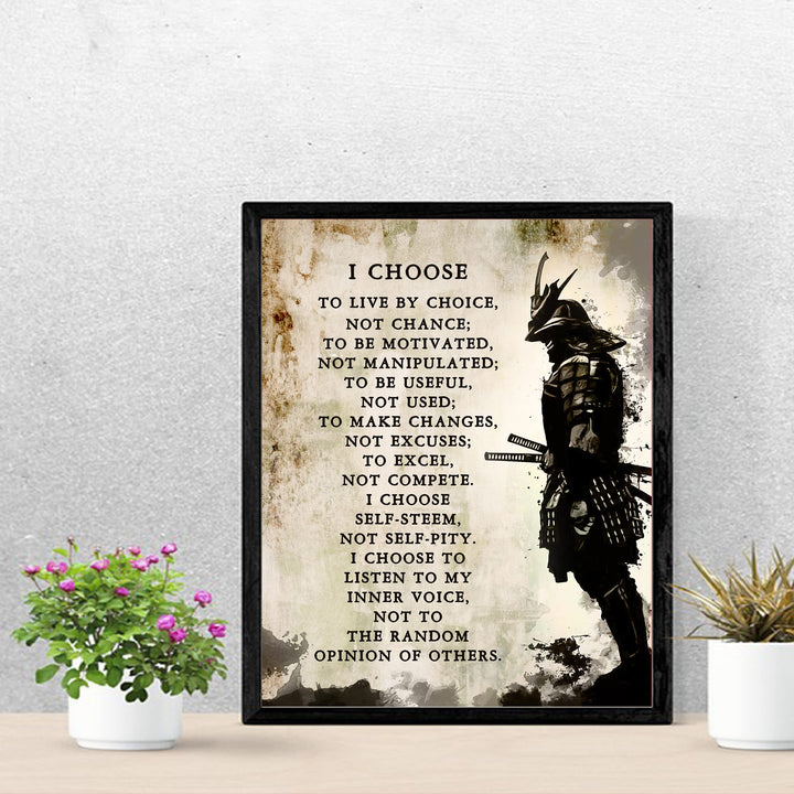 I Choose - Warrior Creed Motivational Quote Wall Art -11 x 14" Rustic Spiritual Fighter Print -Ready to Frame. Inspirational Home-Dojo-Gym-Office-Classroom Decor. Life Quotes for All Warriors!