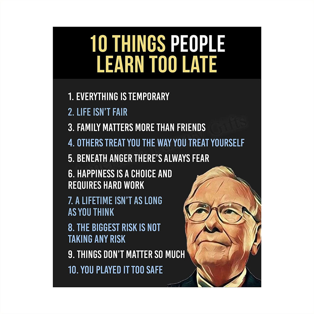 Warren Buffett Quotes-"Ten Things People Learn Too Late"-8 x 10"