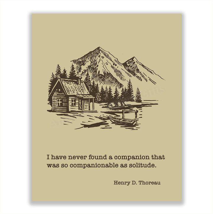 Henry D. Thoreau Quotes Wall Art- ?Solitude Makes a Great Companion?- 8 x 10"-Typographic Art Print-Ready to Frame. Rustic Home-Office-School-Lodge D?cor. Perfect Philosophical Gift for Inspiration!