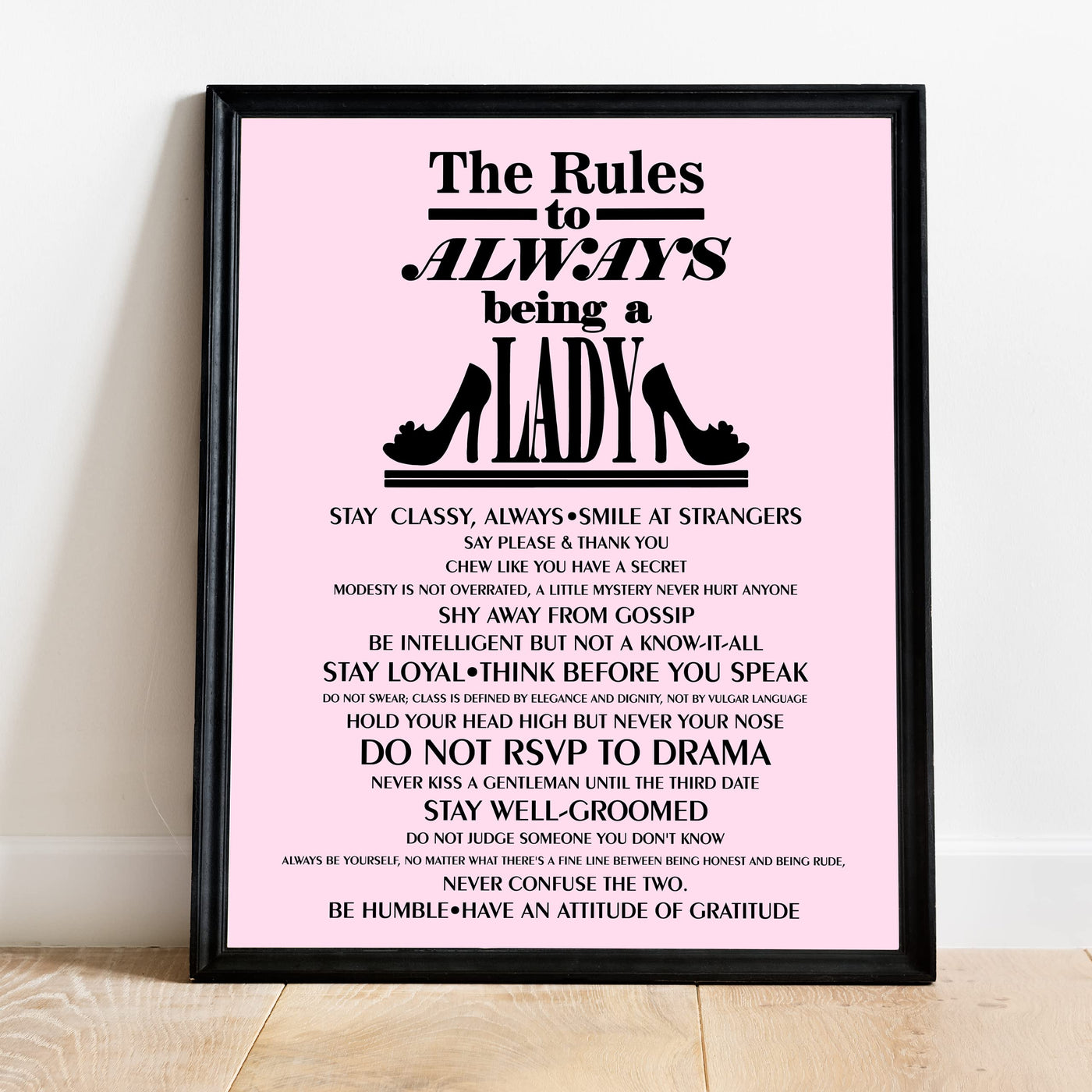 The Rules to Always Being a Lady Motivational Wall Art for Teen Girls -11 x 14" High Heels Poster Print -Ready to Frame. Inspirational Home-Office-Bedroom-Salon Decor. Great Advice for All Women!