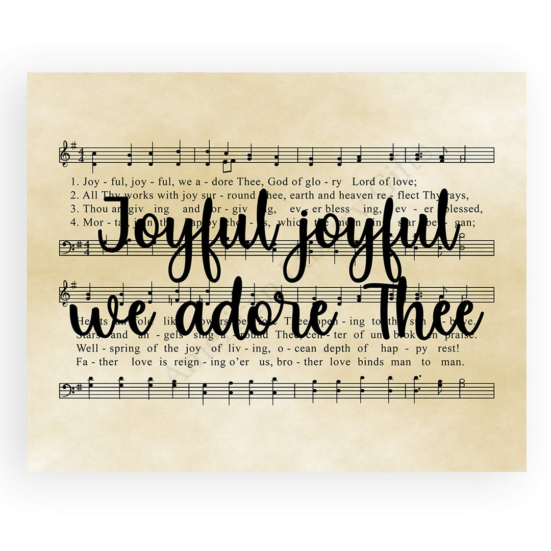 Praise Hymns- Sheet Music Wall Decor Set (2)- 10 x 8" Wall Art Print. Doxology &amp; Hymn to Joy Lyrics-Parchment Prints-Ready To Frame. Home-Office-Studio-Church Decor. Perfect Gift of Classic Hymns.