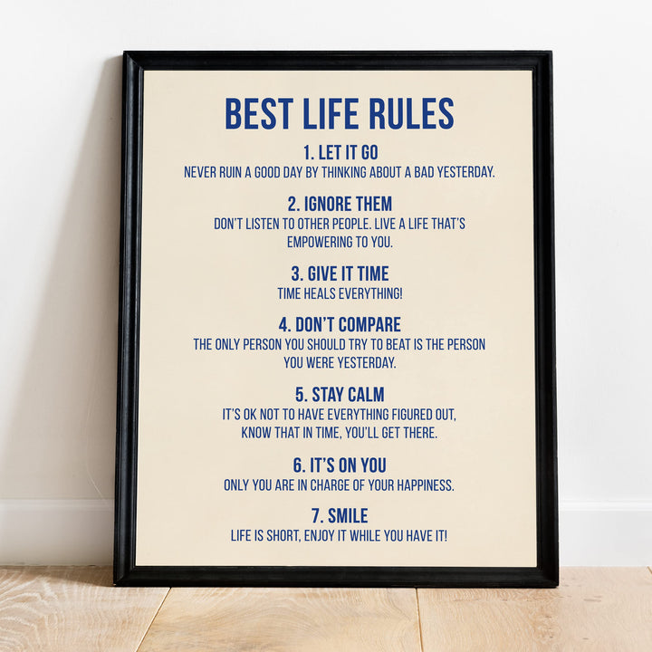 "Best Life Rules" Inspirational Quotes Wall Sign -11 x 14" Motivational Poster Print -Ready to Frame. Modern Typographic Design. Positive Home-Office-Classroom Decor. Great Lessons!