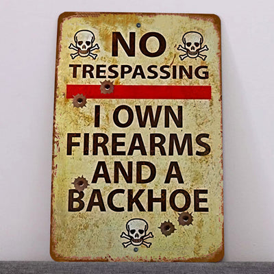 No Trespassing -I Own Firearms Metal Signs Funny Wall Art -8 x 12" Rustic Tin Sign for Home, Man Cave, Garage, Shop, Military Decor. Perfect 2nd Amendment Sign- Gun Accessories -Veterans Gifts!