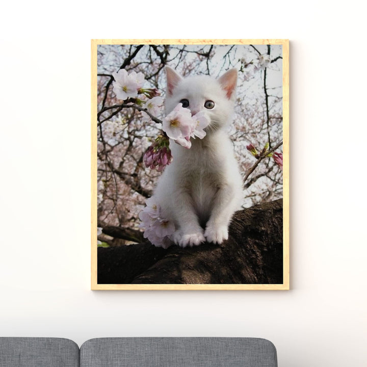 White Kitten in Tree -Inspirational Wall Art -Cute Cat in Floral Tree Photo Print- Ready to Frame. Home-Office-Teen-Girls Bedroom Decor. Perfect Animal, Pet &amp; Cats Themed Wall Decor!