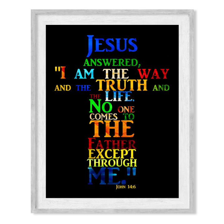"Jesus-I Am the Way, Truth &amp; Life"-Bible Verse Wall Art -Cross Word Art Sign -Scripture Wall Print-Ready to Frame. Home-Office-Church-Religious Decor. John 14:6. Great Christian Gift!