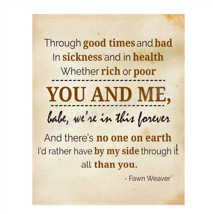 Marriage Vows-You &amp; Me Babe-Forever- Marriage Quotes Wall Art Print- 8 x 10" Wall Decor-Ready to Frame. Modern Typographic Parchment Print for Home-Bedroom Decor. Great Loving Message by Fawn Weaver
