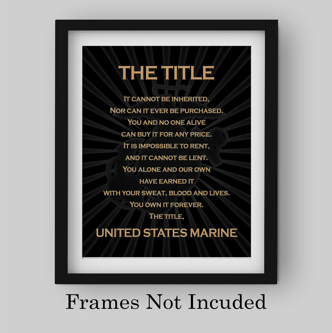 The Title - United States Marine- Patriotic US Marine Corps Wall Art Decor -8 x 10" Military Print -Ready To Frame. Home-Office-School Decor. Perfect Gift for Marines &amp; Veterans. Semper Fi - Oorah!