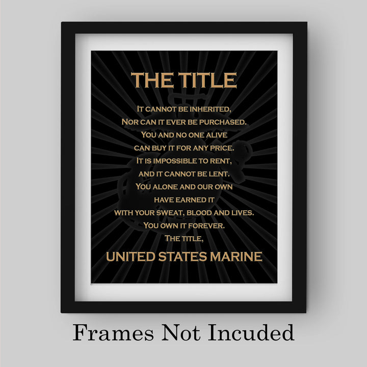 The Title - United States Marine- Patriotic US Marine Corps Wall Art Decor -8 x 10" Military Print -Ready To Frame. Home-Office-School Decor. Perfect Gift for Marines &amp; Veterans. Semper Fi - Oorah!