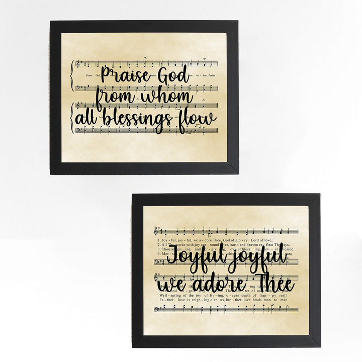 Praise Hymns- Sheet Music Wall Decor Set (2)- 10 x 8" Wall Art Print. Doxology &amp; Hymn to Joy Lyrics-Parchment Prints-Ready To Frame. Home-Office-Studio-Church Decor. Perfect Gift of Classic Hymns.