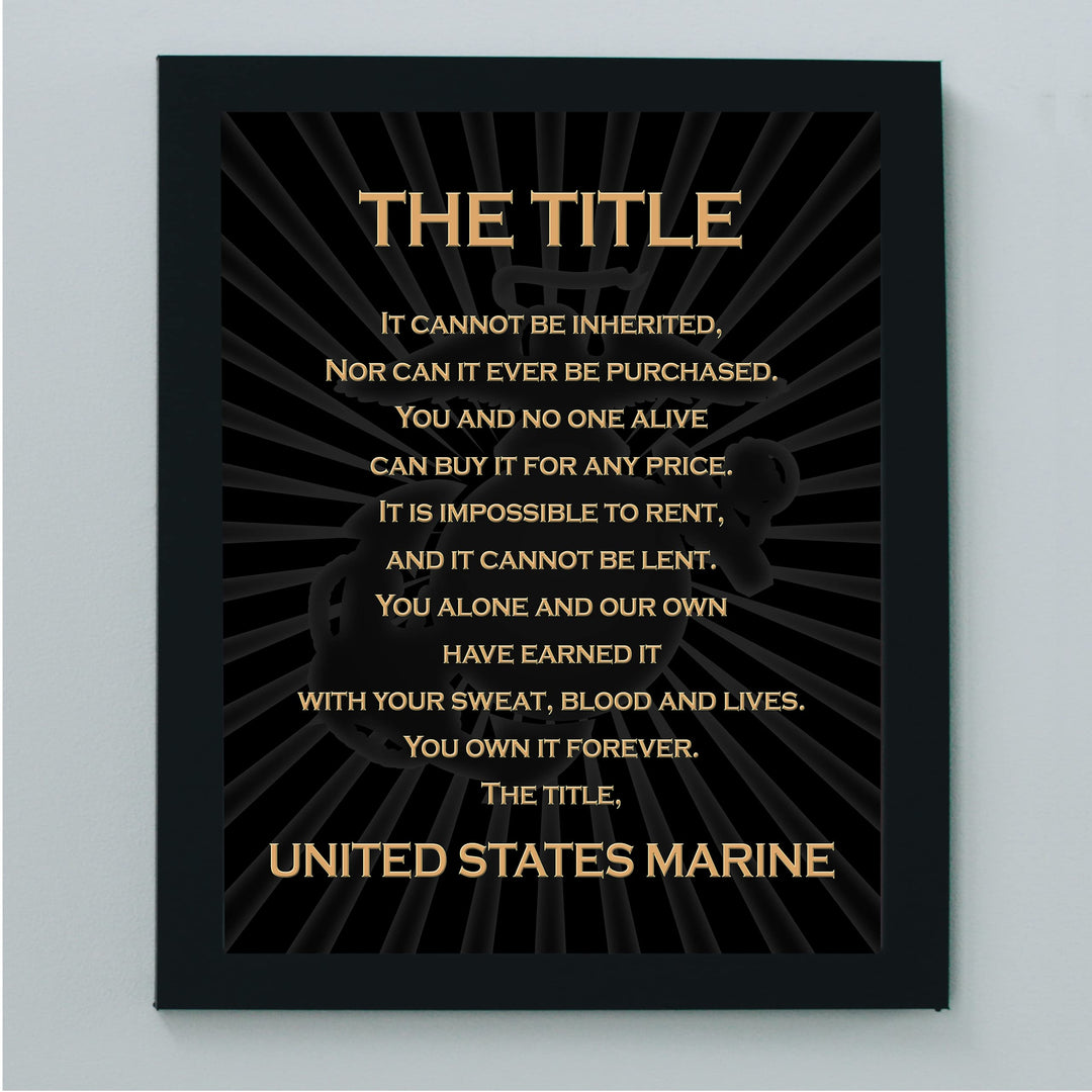 The Title - United States Marine- Patriotic US Marine Corps Wall Art Decor -8 x 10" Military Print -Ready To Frame. Home-Office-School Decor. Perfect Gift for Marines &amp; Veterans. Semper Fi - Oorah!
