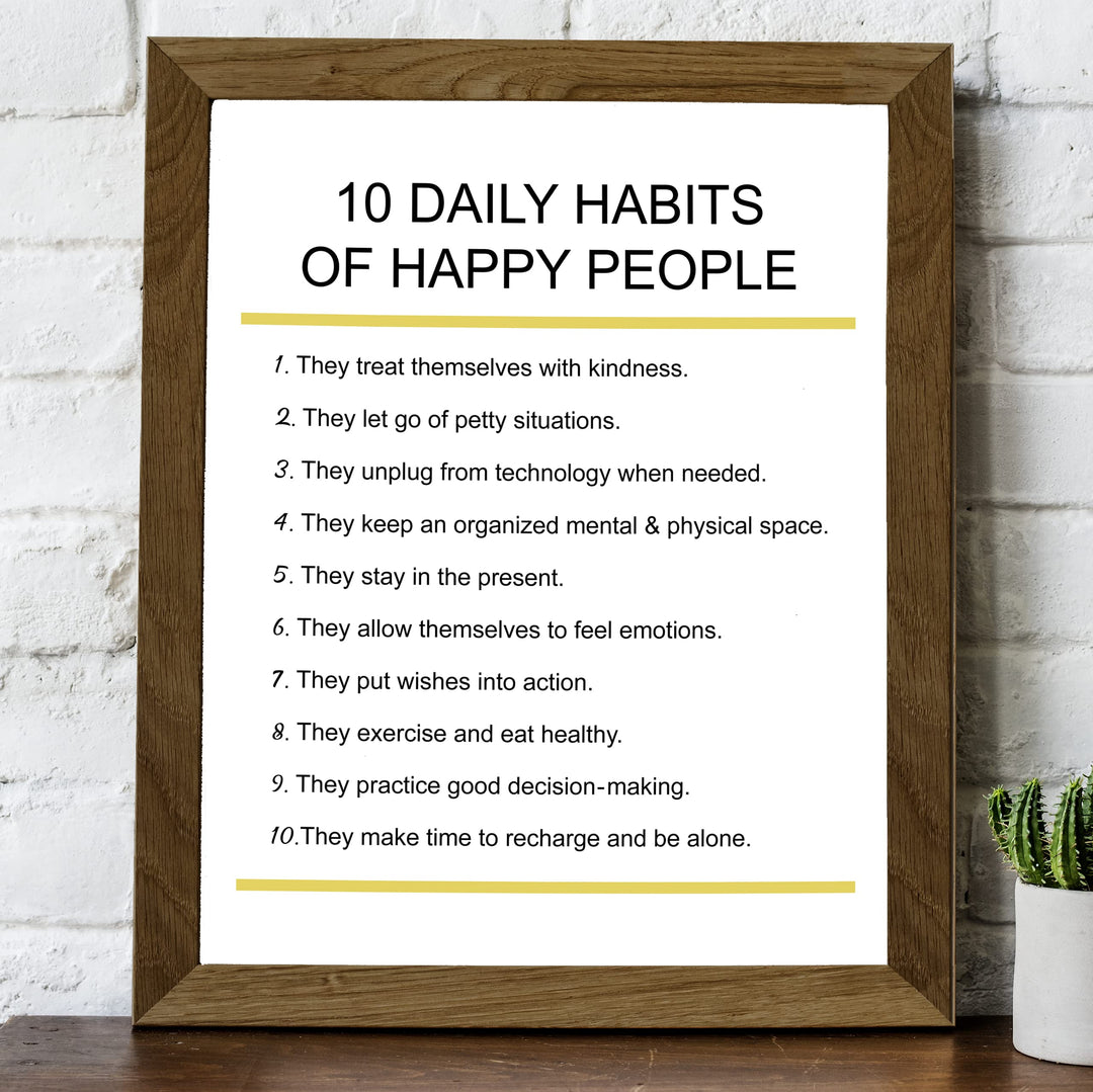 "10 Daily Habits of Happy People"-Motivational Quotes Wall Art -8x10" Inspirational Print -Ready to Frame. Home-Office-Classroom-Teen Decor. Great Gift for Teachers, Graduates, &amp; Motivation!